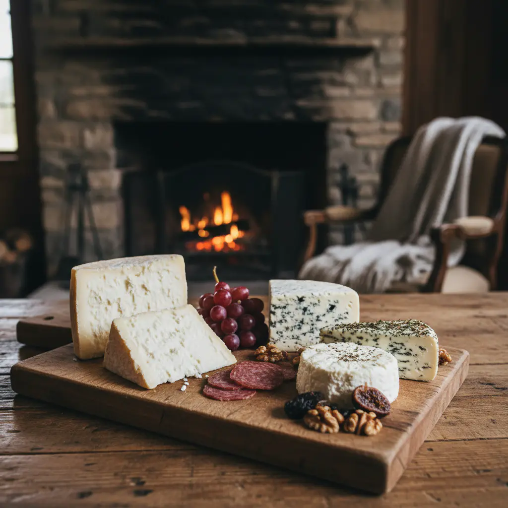 Rustic cheese on a wooden board