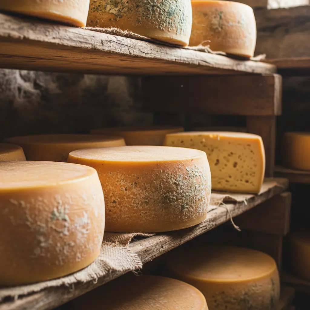 Large wheels of farm cheese